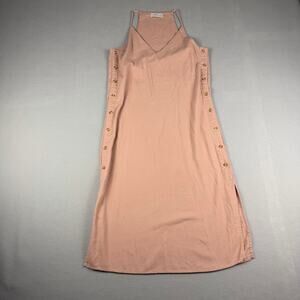 Linen Lux Pink Linen Blend Button Side Midi Dress L